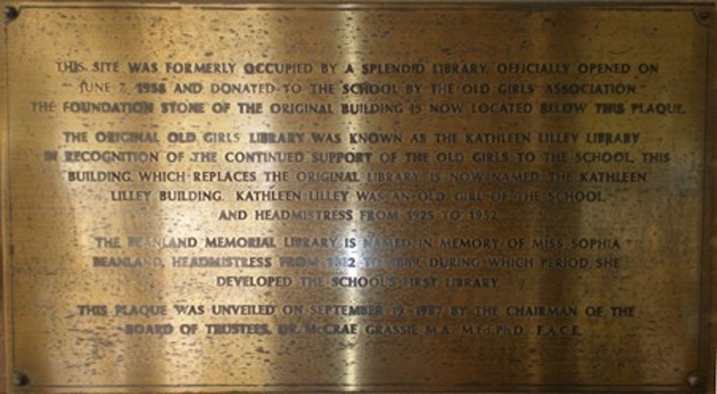 library-plaque-in-the-kathleen-lilley-wing.